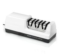 MusyVocay Electric Knife Sharpener with 100% Diamond, Professional 3-Stage 20 Degree Kitchen Knife Sharpener with Precision Angle Guide for Rough Sharpening, Repair (White)
