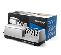 MusyVocay Electric Knife Sharpener with 100% Diamond, Professional 3-Stage 20 Degree Kitchen Knife Sharpener with Precision Angle Guide for Rough Sharpening, Repair (Silver)