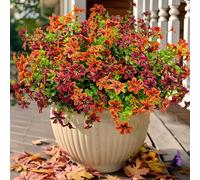 Mutcolor 12 Bundles Faux Fall Flowers Artificial Mums for Outdoors Fake Plants UV Resistant for Planters Pots Garden Outside Front Porch Patio Hanging Basket Home Autumn Decoration (Orange+Brown)