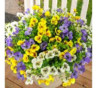 Mutcolor Pansies Artificial Flowers for Outdoors 12 Bundles Fake Silk Pansy Faux Plastic Plants UV Resistant for Home Outside Garden Planter Front Door Porch Yard Patio Decor (Purpleyellowwhite)