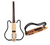 Mute Travel Guitar with Deluxe Acoustic Guitar Case (6-String Set) Ideal for on the Go with Guitar String, Guitar Strap, Guitar Case, Capo for Guitar Left