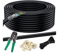 MutecPower 100m CAT 7 Outdoor waterproof Direct Burial Ethernet Network Cable - SFTP - 600 Mhz - Black 100 meter with Crimping tool, RJ45 connectors and Cable Ties