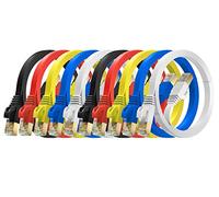 MutecPower 2m 10 Pack ULTRA FLAT Cat 7 Ethernet Network Cable with RJ45 plugs - SSTP - 600MHz - 2 meter Red/Yellow/Blue/Black/White cables with Cable ties & clips