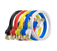 MutecPower 2m 5 Pack ULTRA FLAT Cat 7 Ethernet Network Cable with RJ45 plugs - SSTP - 600MHz - 2 meter Red/Yellow/Blue/Black/White cables with Cable ties & clips