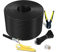 MutecPower 300m CAT6 Outdoor waterproof Direct Burial Ethernet Network Cable - UTP - CCA - 550 Mhz - Black 300 meter with Crimping tool RJ45 connectors and Cable Ties
