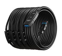 MutecPower 30m USB 3.0 male to female Active cable with 5 extension chipsets - USB type A Active Extension Repeater Cable - Black - 30 Meters cable (AC power supply included)