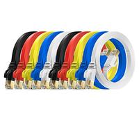MutecPower 3m 10 Pack ULTRA FLAT Cat 7 Ethernet Network Cable with RJ45 plugs - SSTP - 600MHz - 3 meter Red/Yellow/Blue/Black/White cables with Cable ties & clips