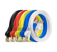 MutecPower 3m 5 Pack ULTRA FLAT Cat 7 Ethernet Network Cable with RJ45 plugs - SSTP - 600MHz - 3 meter Red/Yellow/Blue/Black/White cables with Cable ties & clips