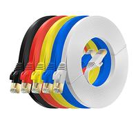 MutecPower 5m 5 Pack ULTRA FLAT Cat 7 Ethernet Network Cable with RJ45 plugs - SSTP - 600MHz - 5 meter Red/Yellow/Blue/Black/White cables with Cable ties & clips