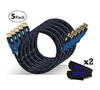 MutecPower PREMIUM Pack of 5 HDMI cables + 2 cable ties - 2 meter - Blue braided - 5 pack 2M