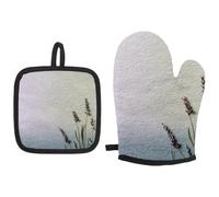 Muted lavender and sage green Oven Mitts and Pot Holders Sets Non-Slip for BBQ Gloves,Kitchen,Cooking,Baking,Grilling