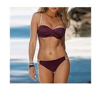 Muteiki Women Two Piece Push up Bikini Swimsuit Beach Female Bathing Suit Bikini Set Ladies Swimwear B/Wine red/XL