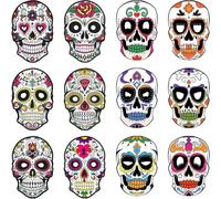 Muteitt 12 Pcs Halloween Sugar Skull Mask, Day of the Dead Mask, Mexican Masquerade Masks Halloween Cosplay Costume Party Accessories
