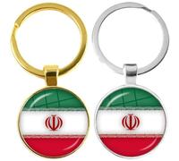 Muteitt 2 Pcs Iran Flag Keychain Iran National Country Flag Keyring Metal Glass Cabochon Key Ring Car Key Holder Bag Charm for Women Men