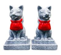 Muteitt 2 Pcs Japanese Inari Shrine Sacred Foxes Miniature Statue Kitsune Fox Cake Topper Fairy Garden Fox Figurines Shrine Fox Figurine Models