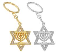 Muteitt 2 Pcs Star of David Keychain for Women Men Jewish Star Menorah Keyring Hanukkah Keychain Religious Jewelry Keychains Pendant