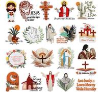 Muteitt 20 Pcs Christian Iron On Patches Religious Patches Jesus Faith Designs Embroidered Appliques for Clothing Backpacks Hats DIY Crafts