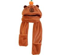 Muteitt 3 in 1 Cute Capybara Hat Scarf Gloves Set Warm Capybara Plush Hooded Scarf Beanie Caps Perfect Winter Gift for Women Girls