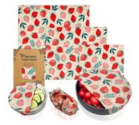 Muteitt 3 Pcs Strawberry Print Beeswax Wrap Reusable Food Wraps Food Fresh Keeping Cloth Eco Friendly Kitchen Food Packaging Paper