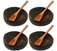 Muteitt 4 Pcs Coconut Bowl and Wooden Spoons Set, Bowls, Natural Shell Buddha and Salad Bowls, Eco Friendly Vegan Gifts