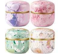 Muteitt 4 Pcs Tea Storage Containers Retro Tinplate Tea Tins Coffee Tins Food Storage Container for Tea Coffee Herb Candy Chocolate Sugar Spices