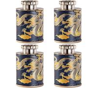 Muteitt 4 Pcs Tea Tins Canister with Airtight Lids, Chinese Dragon Mini Tea Storage Containers Round Tin Can Box for Storage Tea Coffee Sugar Loose Leaf