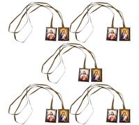 Muteitt 5 Pcs Catholic Scapular Our Lady of Carmel and Sacred Heart Scapulars Catholic, Brown Scapular Necklace for Men Women with Scalloped Edges