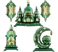 Muteitt 5 Pcs Eid Mubarak Balloons Decorations, Ramadan Mubarak Lantern Castle Balloons for Muslim Festive Party Supplies Ramadan Decorations