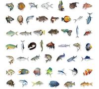 Muteitt 50 Pcs Fish Stickers, Ocean Animals Stickers, Waterproof Adhesive Fish Decals Stickers for Kids Birthday Party Scrapbook Skateboard Phone Laptop