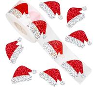 Muteitt 500 Pcs Glitter Christmas Hat Stickers Self-Adhesive Xmas Stickers Holiday Decorative Envelopes Seals Label Decals for Invitation Greeting Card Gifts
