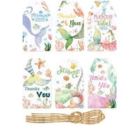 Muteitt 60 Pcs Mermaid Thank You Tags with String Paper Gift Goody Bags Hanging Labels for Birthday Wedding Under The Sea Themed Party Favors