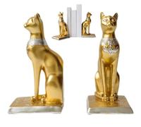 Muteitt Ancient Egyptian Bastet Cat Statue Book Ends for Heavy Books, Egypt Cat Decorative Bookends for Shelves, Non-skid Bookshelf Book Holder