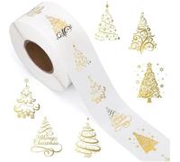 Muteitt Clear Christmas Stickers Roll Gold Foil Christmas Tree Snowflake Seal Stickers Self-Adhesive Label Decals for Holiday Envelope Invitations Cards Gift Decor