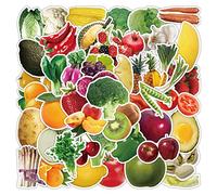 Muteitt Cute Fresh Fruits Vegetables Stickers 50pcs Cartoon Fruit Vinyl Decals Pvc Waterproof Learning Sticker for Boys Girls