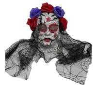 Muteitt Day of the Dead Sugar Skull Mask with Veil and Rose Flower Crown Mexican Dia De Los Muertos Mask for Halloween Cosplay Party Costume Accessory