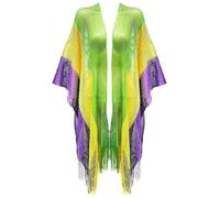 Muteitt Mardi Gras Poncho Shawl Cape Cardigan Open Front Poncho with Tassel Mardi Gras Cosplay Fancy Dress Up Scarf Carnival Mardi Gras Party Costume