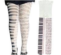 Muteitt Music Notes Piano Patterned Tights Stockings Musical Note Print Sheer Stretchy Tights Leggings JK Style Piano Tights Stockings