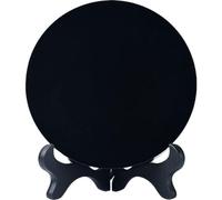 Muteitt Natural Black Obsidian Stone Circle Disc Round Plate Feng Shui Mirror with Stand Home Desk Decor Black Obsidian Scrying Mirror Fortune Telling Tools
