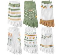 Muteitt Women's 6 Pairs Green Cotton Ankle Length Toe Socks, Size EU 35-42, Modern, Breathable, Running, Adults, Five Finger Socks