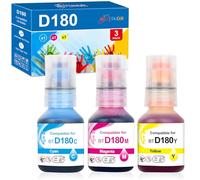 Mutikor Compatible D180 Ink Refill Bottles Replacement for Brother D180 BTD180CLVAL Ink Bottle Value Pack Compatible for Brother DCP-T580DW DCP-T583DW DCP-T780DW Printers (3-Pack Cyan Magenta Yellow)