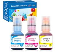 Mutikor Compatible D180 Ink Refill Bottles Replacement for Brother D180 BTD180CLVAL Ink Bottle Value Pack Compatible for Brother DCP-T580DW DCP-T583DW DCP-T780DW Printers (3-Pack Cyan Magenta Yellow)