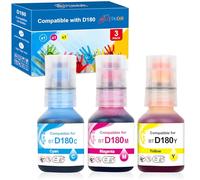 Mutikor Compatible D180 Ink Refill Bottles Replacement for Brother D180 BTD180CLVAL Ink Bottle Value Pack Compatible for Brother DCP-T580DW DCP-T583DW DCP-T780DW Printers (3-Pack Cyan Magenta Yellow)