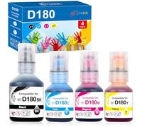 Mutikor D180 Ink Refill Bottles Value Pack Replacement for Brother D180 BTD180BK BTD180CLVAL Ink Bottles for Brother DCP-T580DW DCP-T583DW DCP-T780DW Printers 4 Pack (Black Cyan Magenta Yellow)