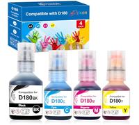 Mutikor D180 Ink Refill Bottles Value Pack Replacement for Brother D180 BTD180BK BTD180CLVAL Ink Bottles for Brother DCP-T580DW DCP-T583DW DCP-T780DW Printers 4 Pack (Black Cyan Magenta Yellow)