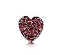 Mutil-Layer Poppy Heart Brooch for Women Men - Silver-Tone Red Enamel Memorial Pin for Remembrance Day, Lapel Accessory with Velvet Pouch (2.65cm, 7g)