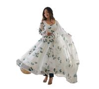 MUTILA Design a New Flower Print Anarkali with Pent and Dupatta Set for Ready to wear (S) White