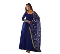 MUTILA Design a New Multicolor Georgette Fabric Gown with Dupatta and Pent Set for Women Ready to wear (UK, Alpha, L, Regular, Regular, Royal Blue)