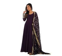 MUTILA Design a New Multicolor Georgette Fabric Gown with Dupatta and Pent Set for Women Ready to wear (UK, Alpha, XL, Regular, Regular, Wine)