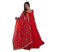 MUTILA Design a New Multicolor Georgette Fabric Gown with Dupatta and Pent Set for Women Ready to wear (UK, Alpha, XL, Regular, Regular, Red)