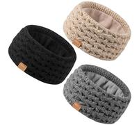 MUTKIS Winter Headbands for Women 3 Pack, Ear Warmers Cold Weather, Warm Ear Muffs Womens Stocking Stuffers Christmas Gifts, Black&Beige&Dark Gray, 1 Count (Pack of 3)